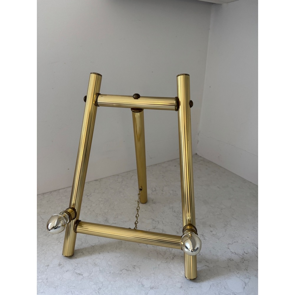 Vintage Gold Ribbed Metal Easel Stand Tablet Recipe Book Picture Frame Holder